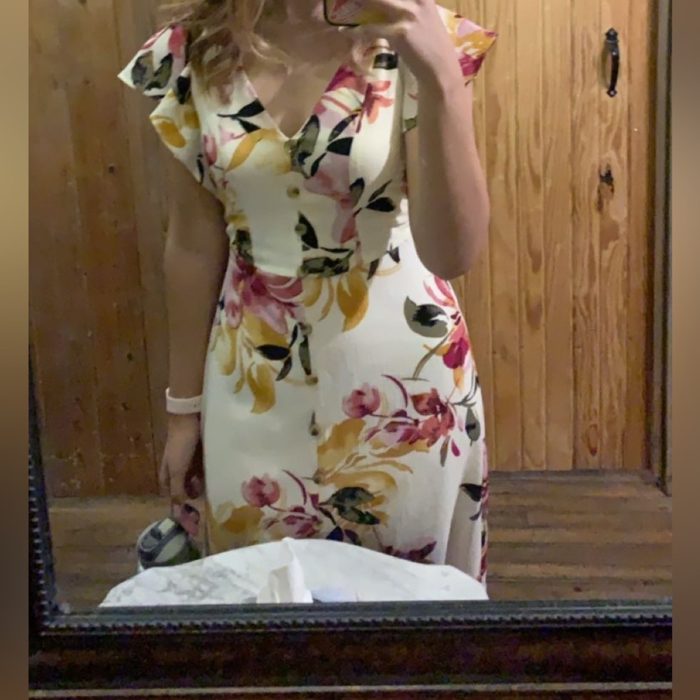 Floral V-Neck Dress - Multicolor